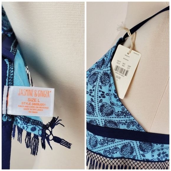 Jasmine & Ginger Wire-free Triangle Bandana Blue Paisley Bra Undergarment Top 12 - Picture 6 of 6